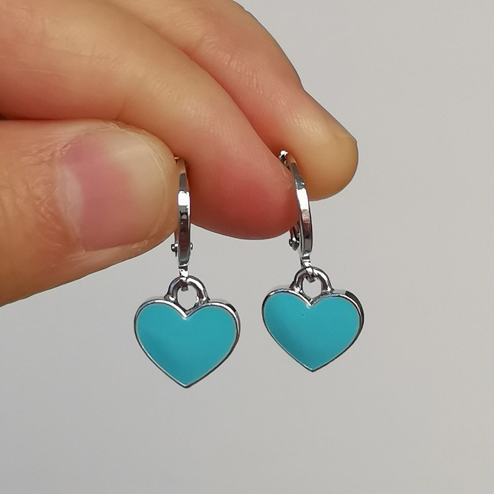 Preppy Aesthetic Heart Pendant Hoop Earrings