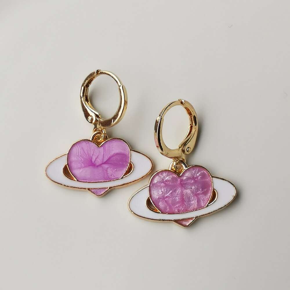 Heart Planet Saturn Preppy Aesthetic Hoop Earrings
