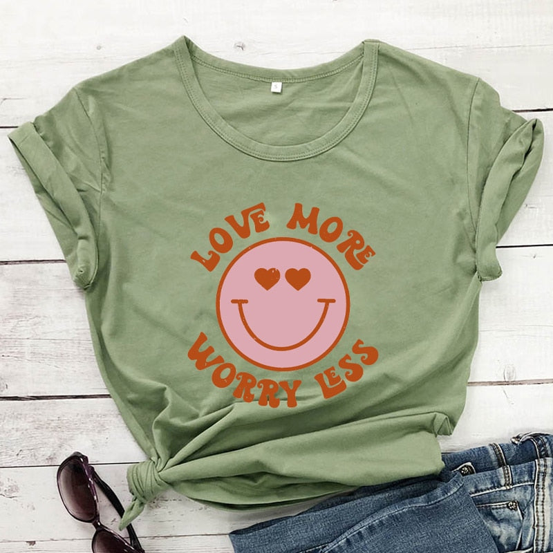Love More Worry Less Preppy Aesthetic Smiley Face T-shirt