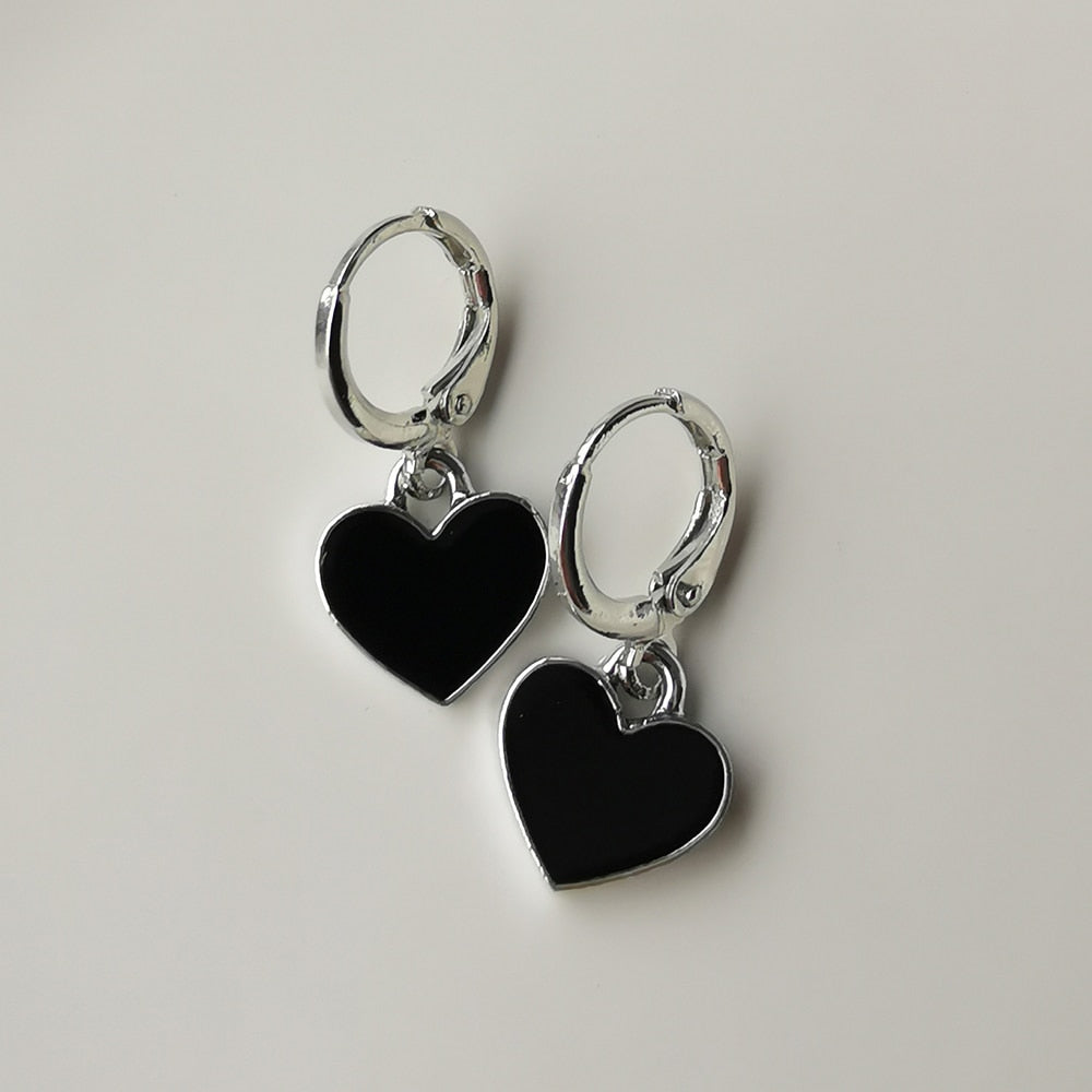 Preppy Aesthetic Heart Pendant Hoop Earrings