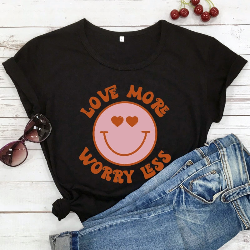 Love More Worry Less Preppy Aesthetic Smiley Face T-shirt