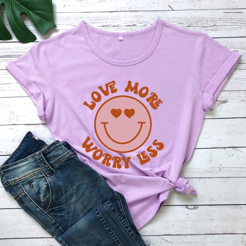 Love More Worry Less Preppy Aesthetic Smiley Face T-shirt