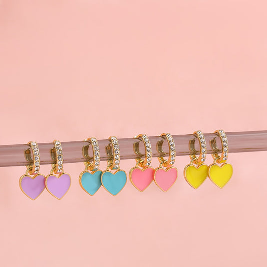 Preppy Aesthetic Rhinestone Heart Hoop Earrings