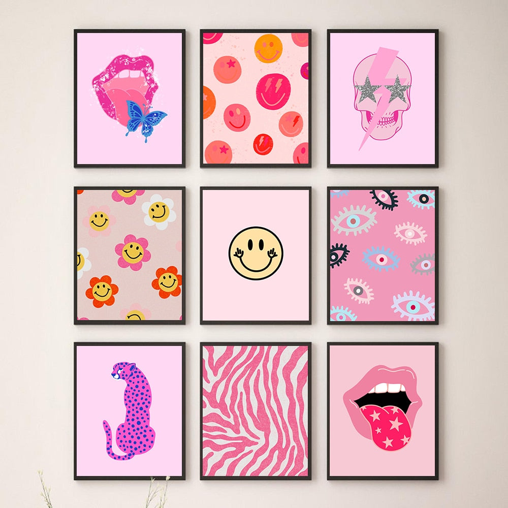 Smiley Face Flowers Preppy Aesthetic Wall Art Poster
