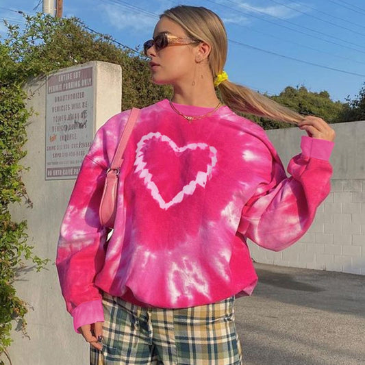 Tie Dye Pink Heart Print Sweatshirt