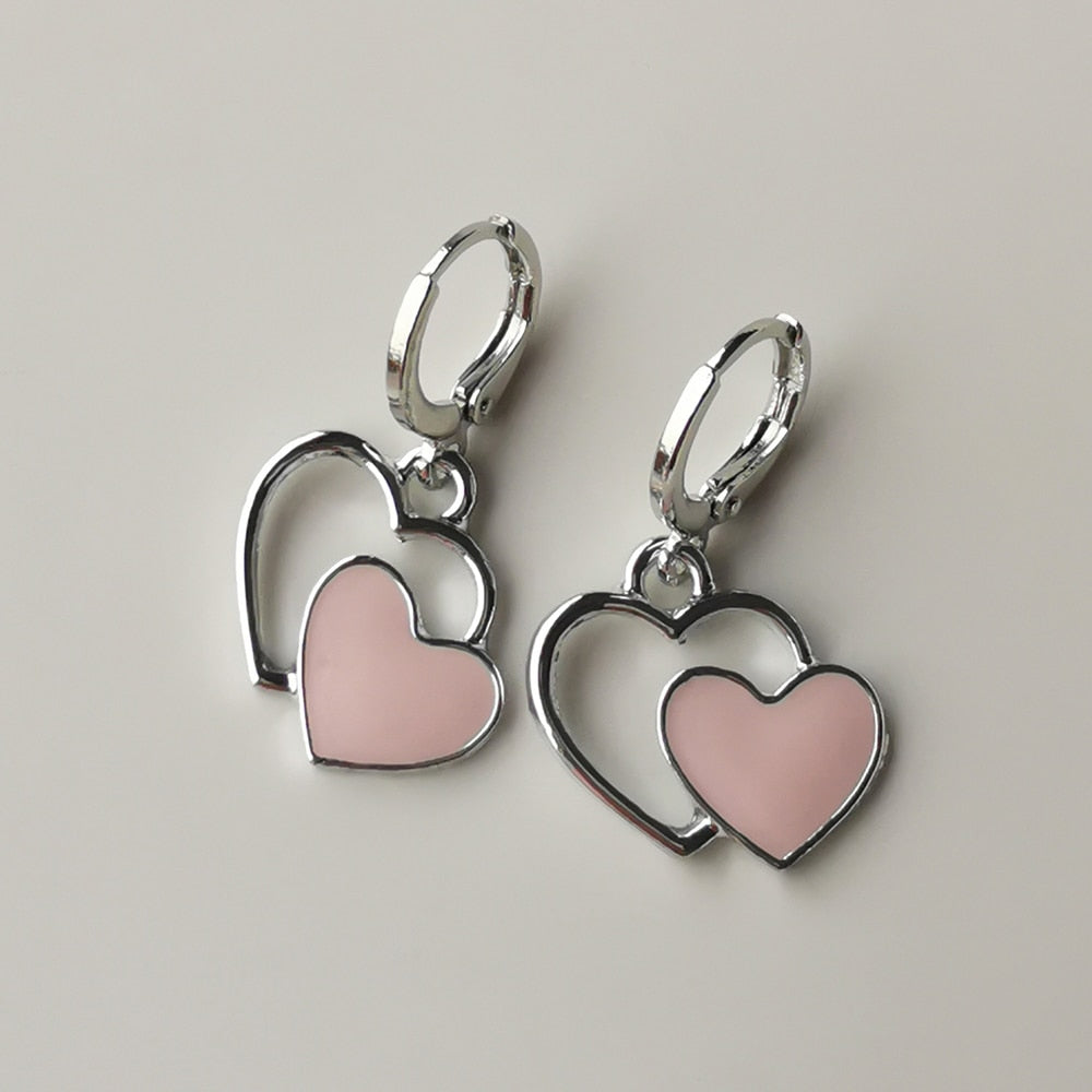 Preppy Aesthetic Heart Pendant Hoop Earrings