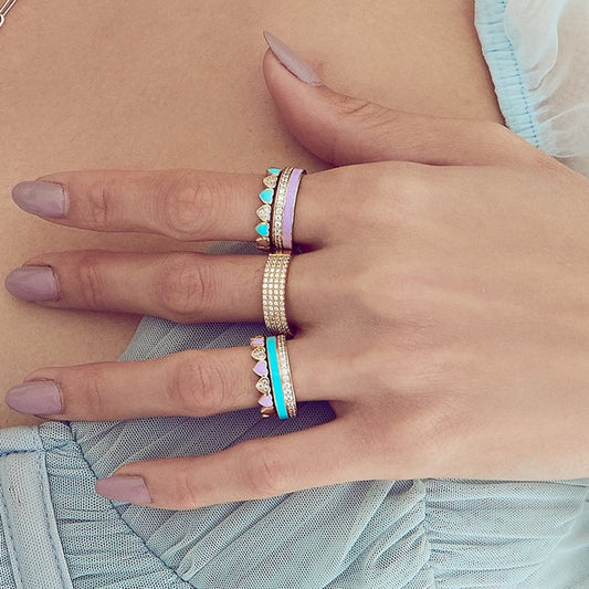 Preppy Aesthetic Rhinestone Heart Rings (2 pack)