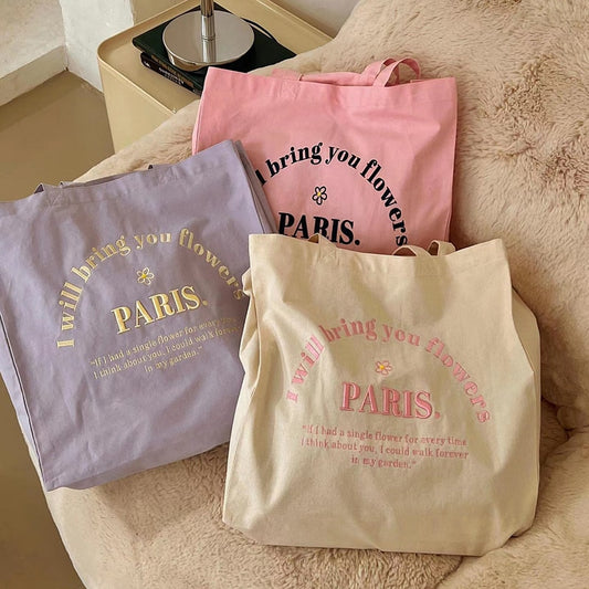 Paris Canvas Shoulder Pastel Tote Bags