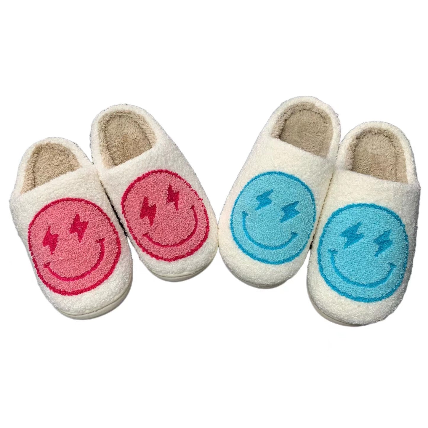 Smiley Face Lightning Blue/ Pink Preppy Aesthetic Slippers