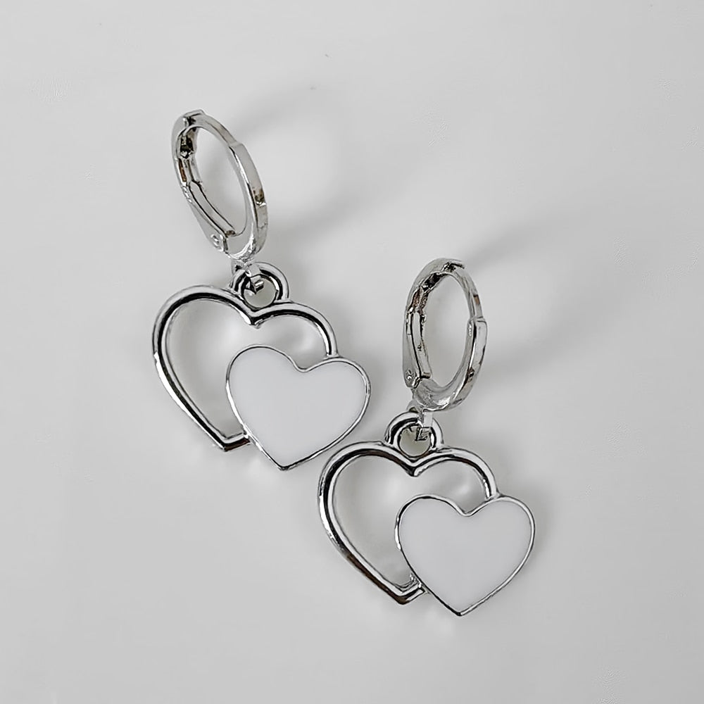 Preppy Aesthetic Heart Pendant Hoop Earrings