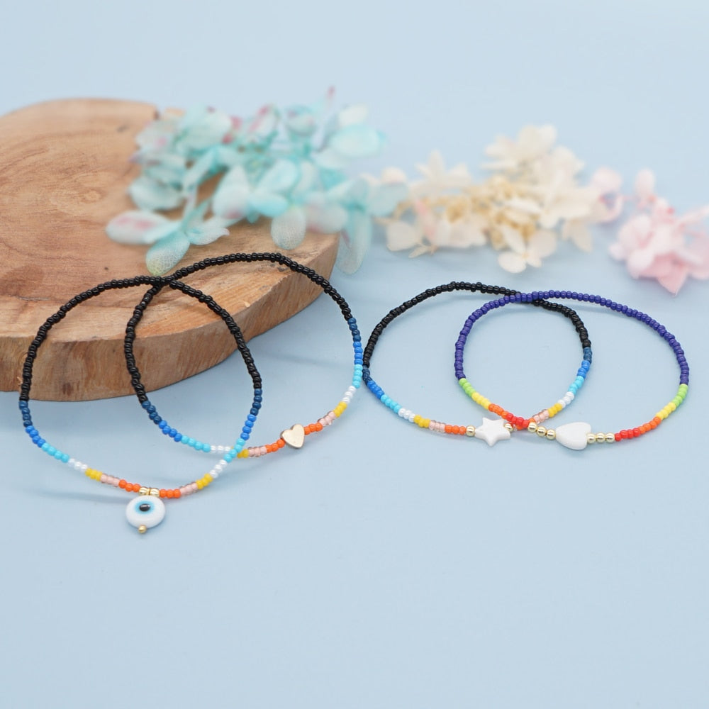 Preppy Aesthetic Rainbow Beaded Charm Bracelets