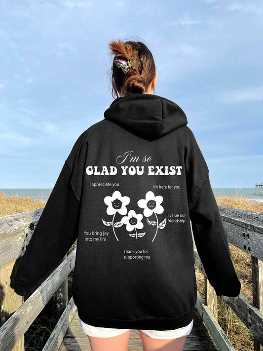 Aesthetic Floral Smiley Face I'm So Glad You Exist Preppy Hoodie