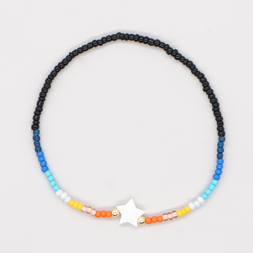 Preppy Aesthetic Rainbow Beaded Charm Bracelets