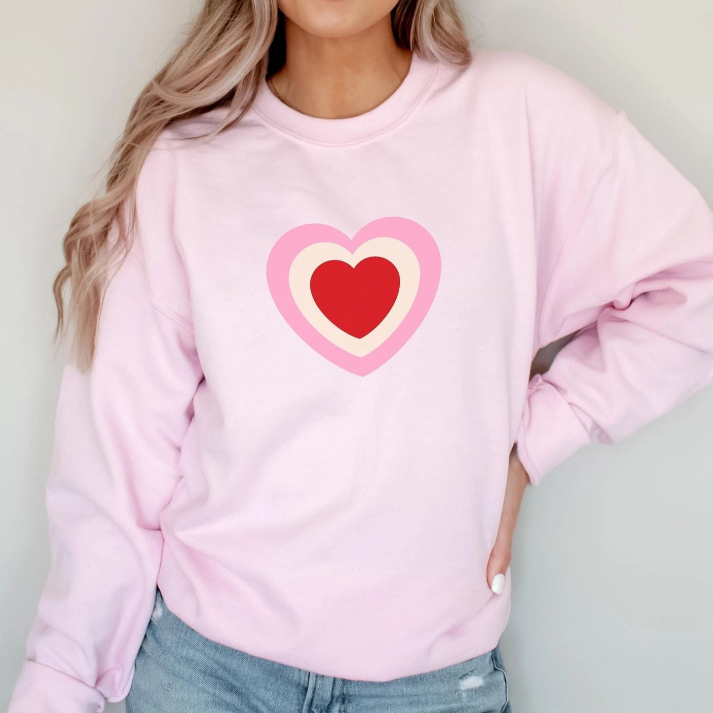 Heart Print Crewneck Sweatshirt