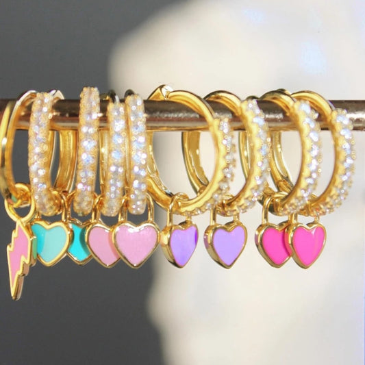 Preppy Aesthetic Rhinestone Heart Hoop Earrings