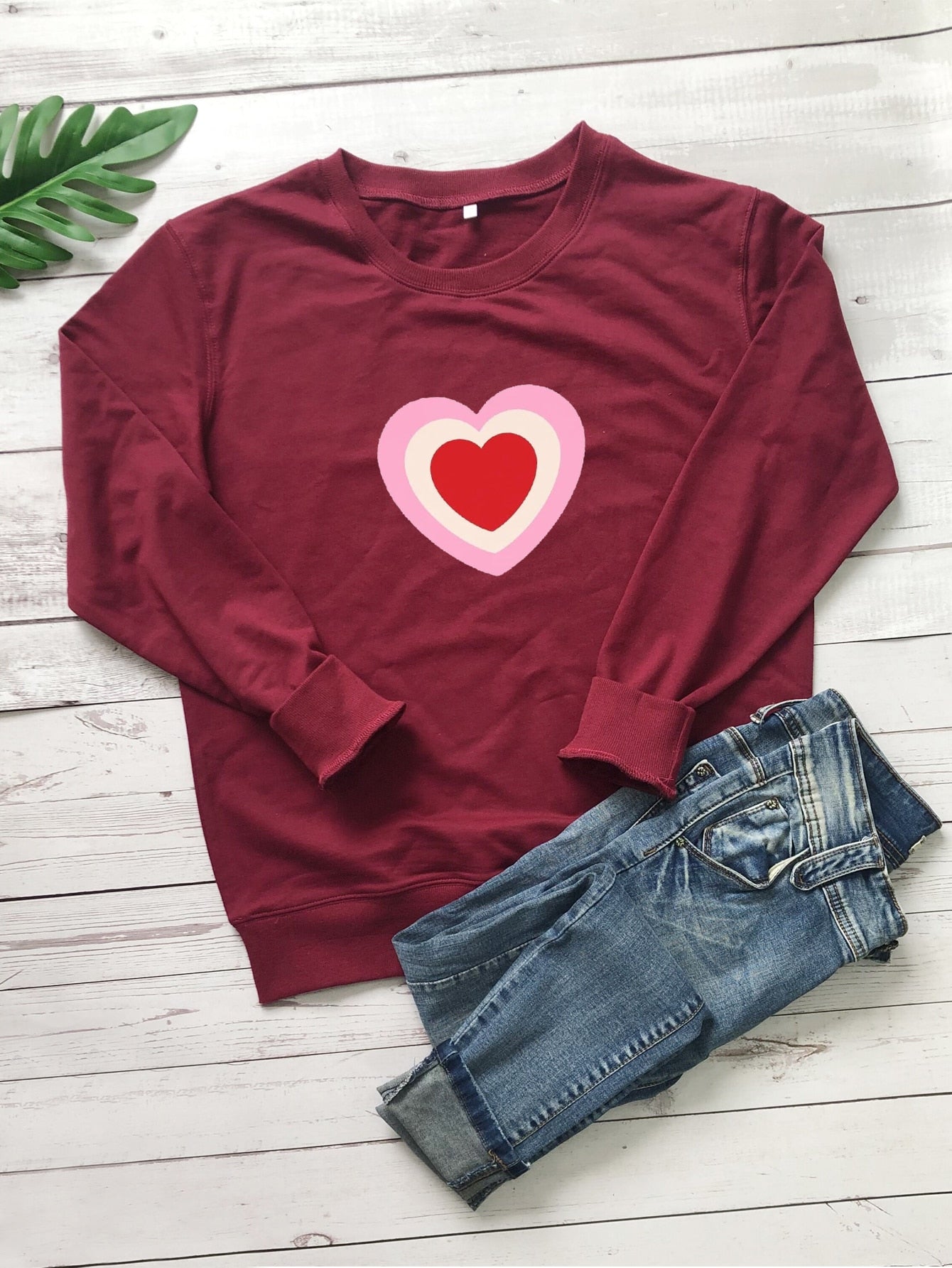Heart Print Crewneck Sweatshirt