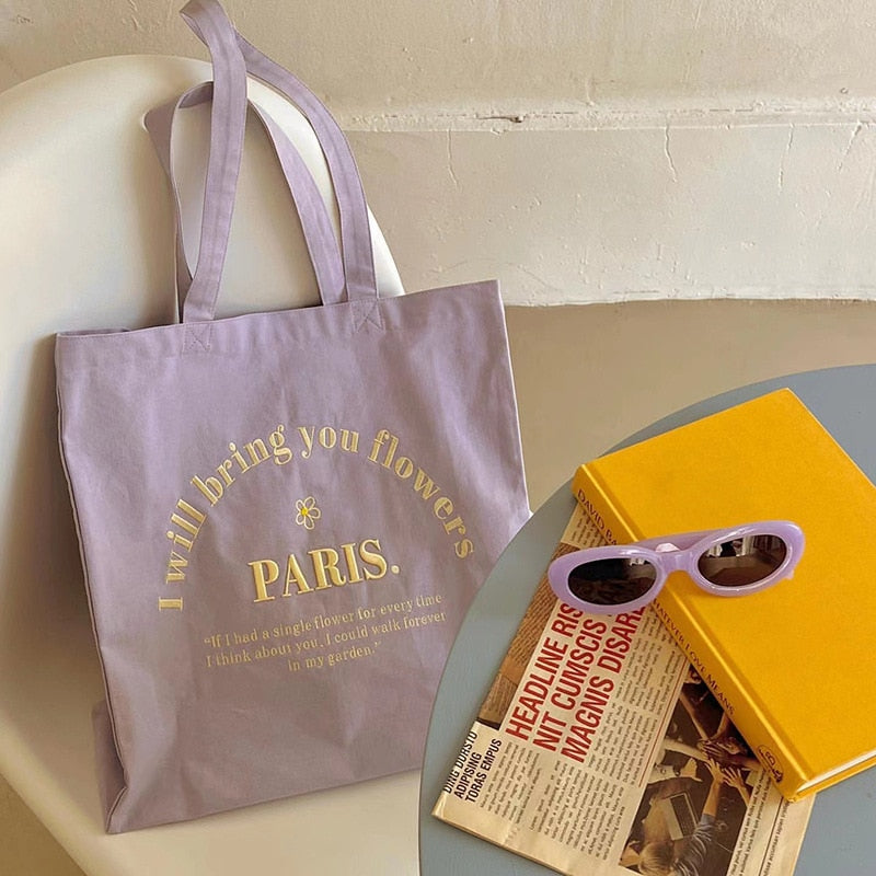Paris Canvas Shoulder Pastel Tote Bags