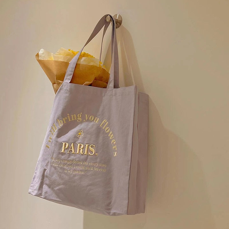 Paris Canvas Shoulder Pastel Tote Bags