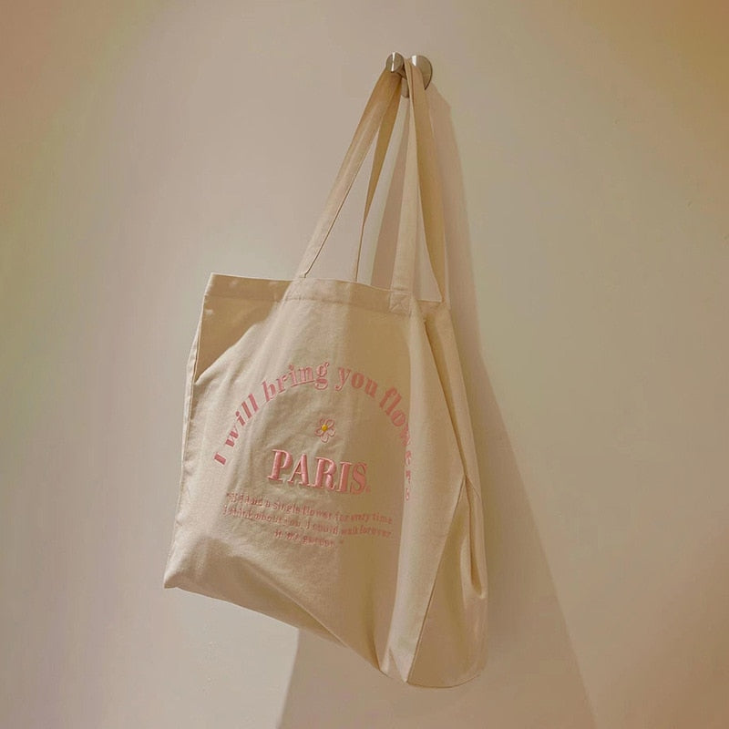 Paris Canvas Shoulder Pastel Tote Bags