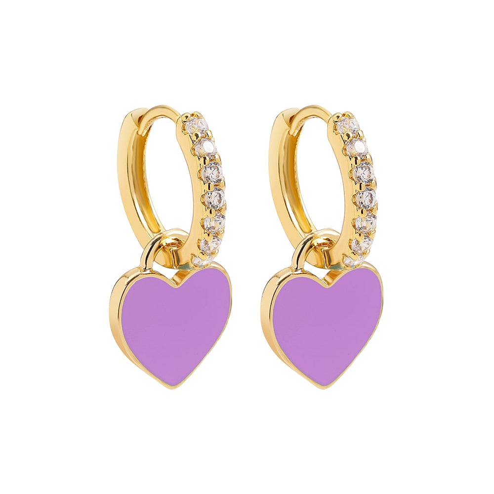 Preppy Aesthetic Rhinestone Heart Hoop Earrings