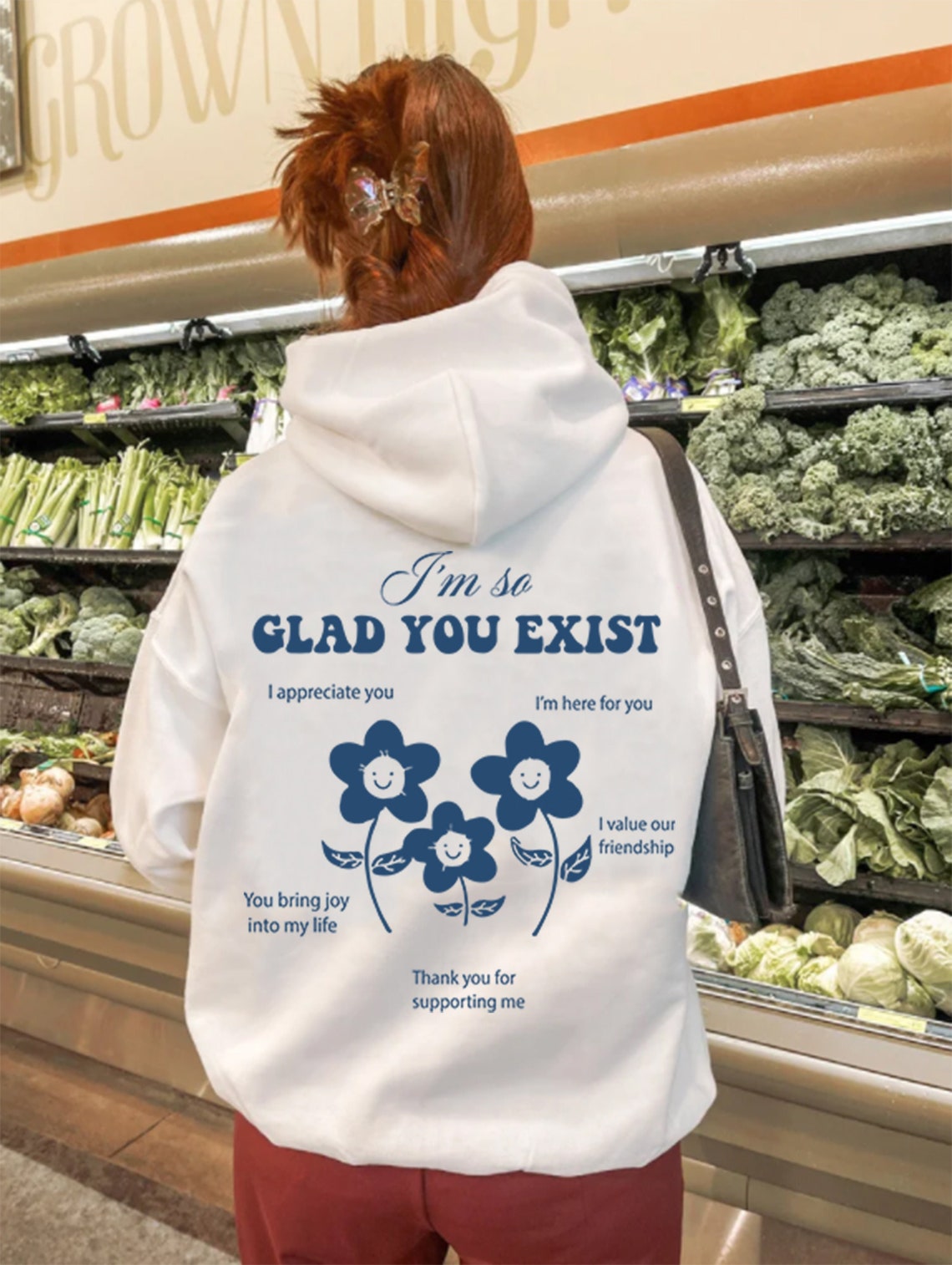 Aesthetic Floral Smiley Face I'm So Glad You Exist Preppy Hoodie