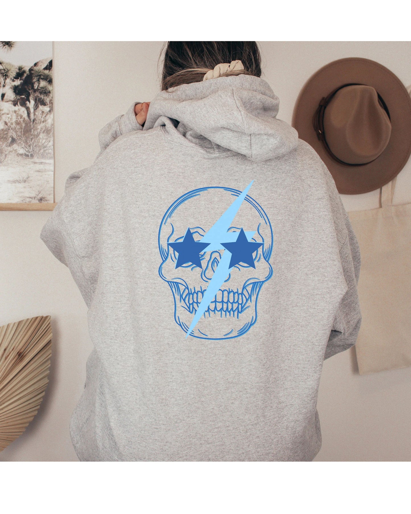 Preppy Aesthetic Lightning Strike Skull Hoodie
