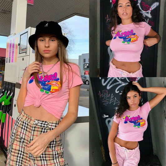 Angel Graphic Tee Preppy Aesthetic Crop Top
