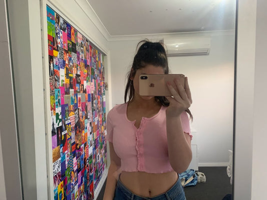 Preppy Aesthetic Ruffle Lettuce Edge Crop Top