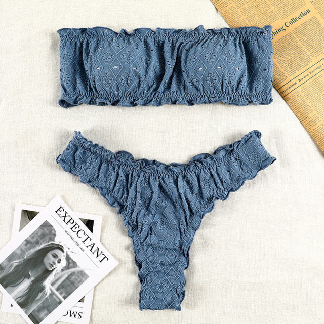 Aesthetic Ruffles Preppy Bikini Swimsuit Set