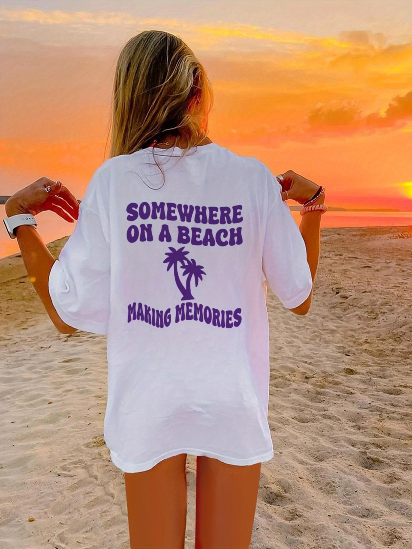 Somewhere on a Beach Making Memories Preppy Aesthetic Palm Trees Graphic T-shirt