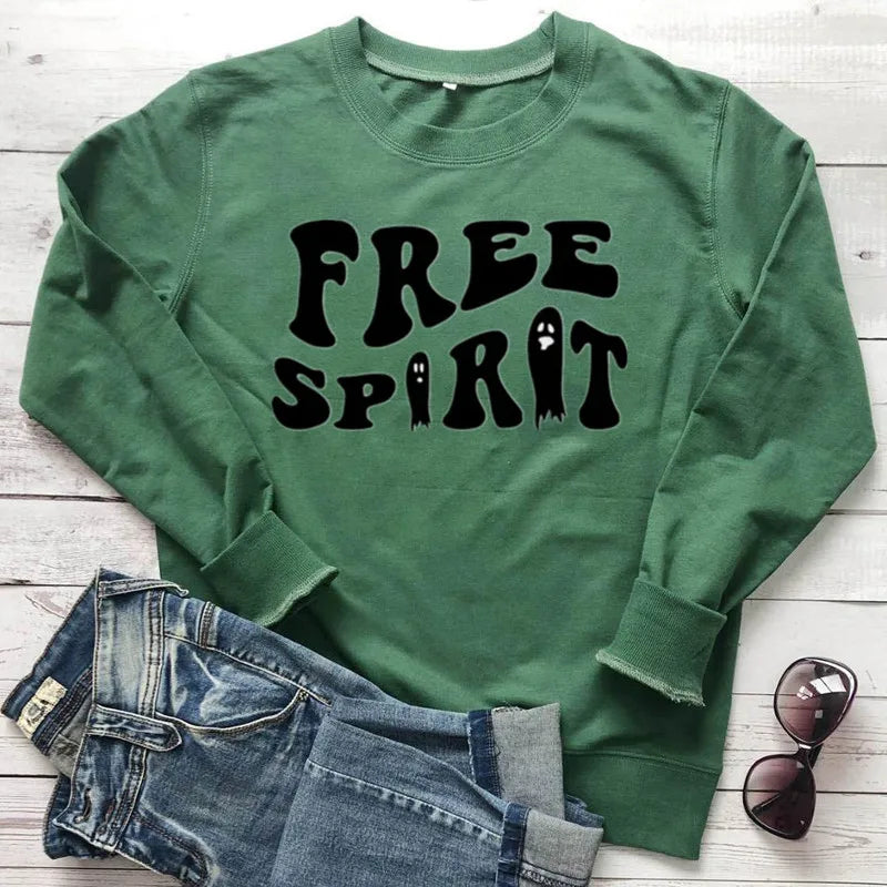 Free Spirit Preppy Aesthetic Ghost Halloween Sweatshirt