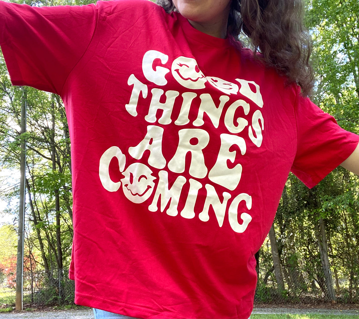 Good Things Are Coming Preppy Aesthetic Smiley Face Graphic Tee