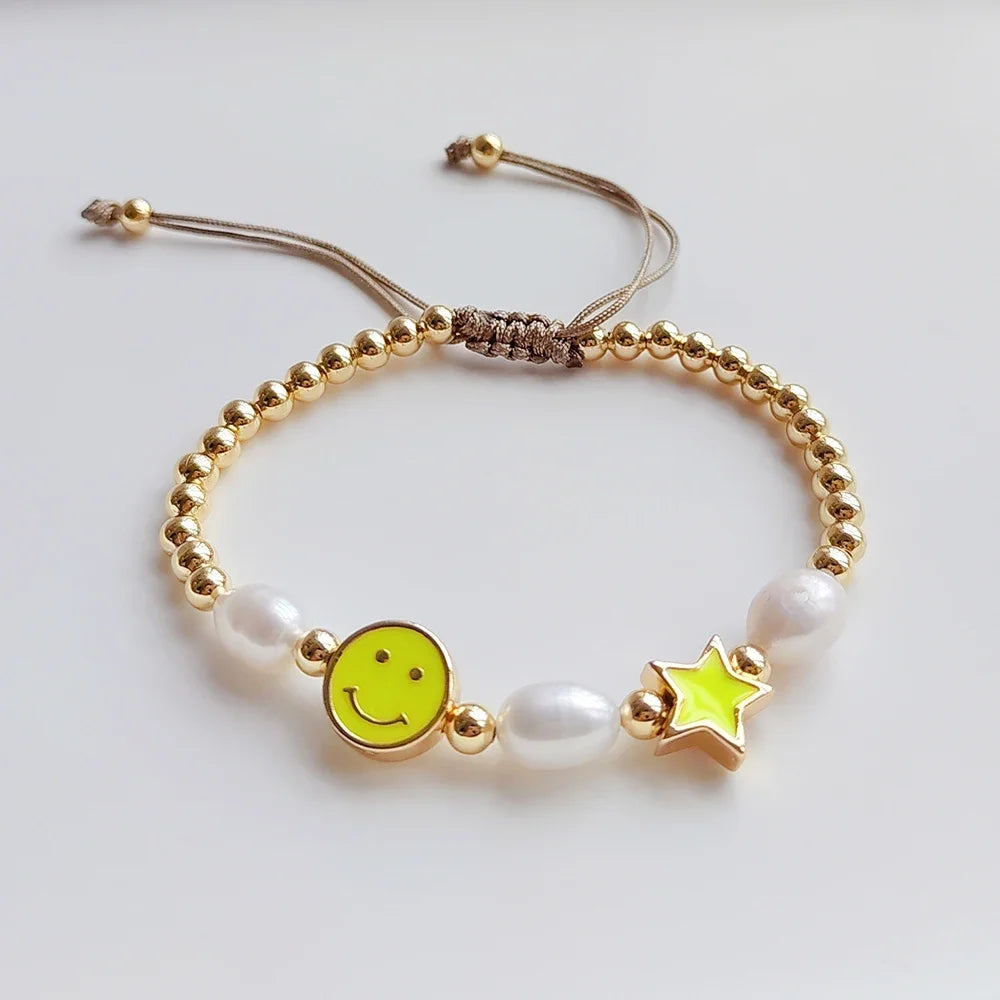 Preppy Aesthetic Gold Smiley Face Beaded Star Bracelets