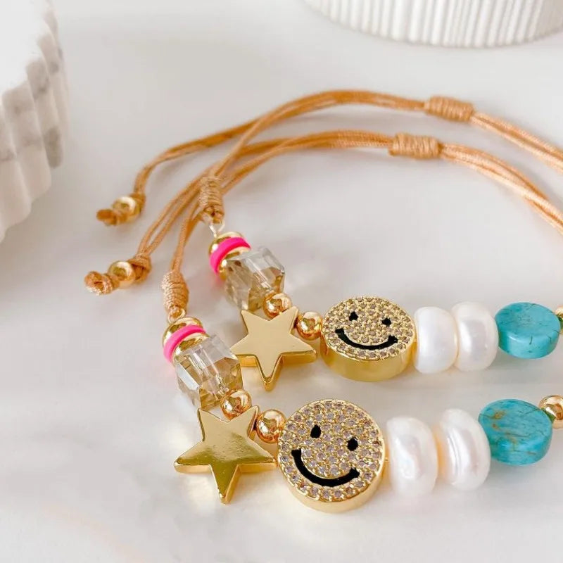 Preppy Aesthetic Smiley Face and Star Bracelet