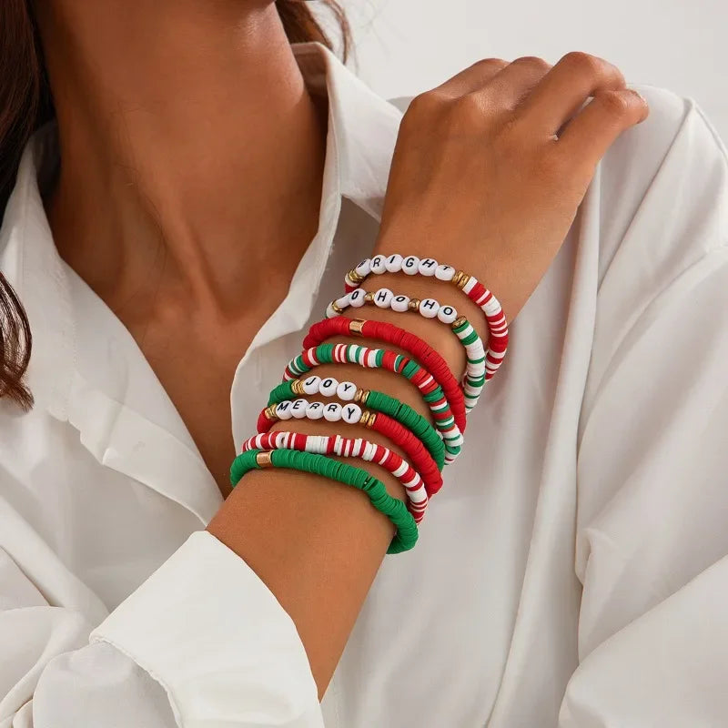 Preppy Aesthetic Beaded Christmas Holiday Friendship Bracelet Set (8 pack)