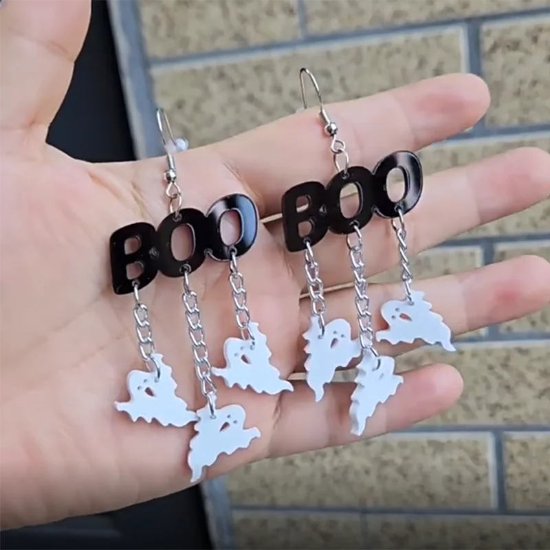 Boo Ghost Halloween Preppy Aesthetic Spooky Earrings