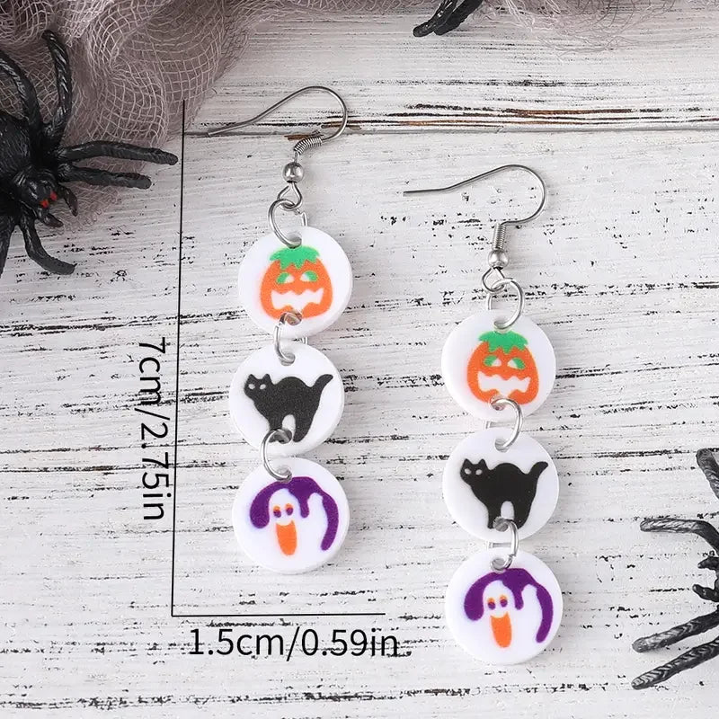 Halloween Preppy Aesthetic Pumpkin Ghost Cat Cookie Dangle Earrings