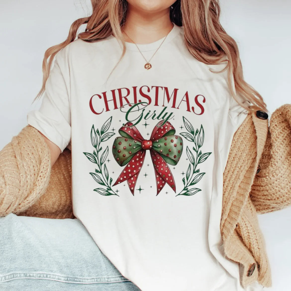 Christmas Girly Preppy Aesthetic Coquette Bow Holiday T-Shirt