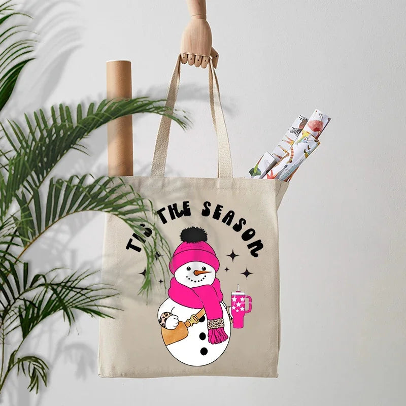 Tis The Season Preppy Aesthetic Snowman Tote Bag