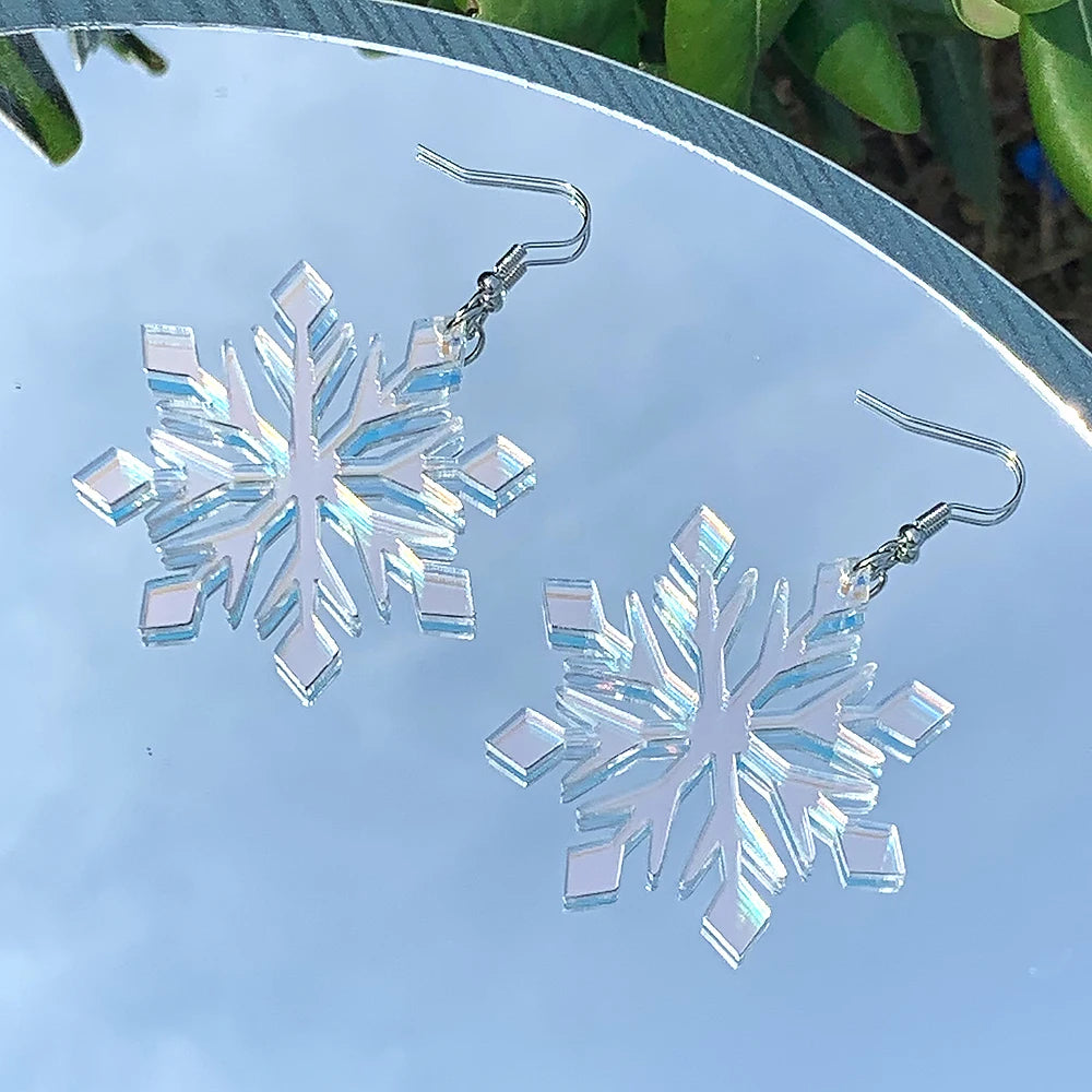 Iridescent Snowflake Winter Aesthetic Dangle Earrings