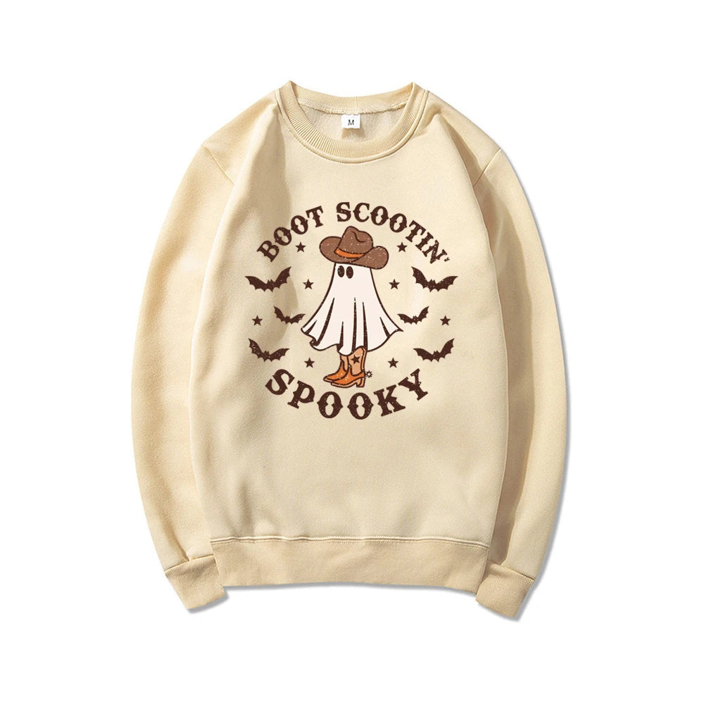 Boot Scootin Spooky Preppy Aesthetic Cowgirl Ghost Halloween Crewneck Sweatshirt
