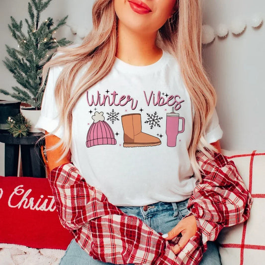 Christmas Pink Winter Vibes Preppy Aesthetic Holiday T-shirt