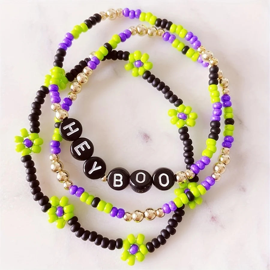 Halloween Preppy Aesthetic Beaded Friendship Bracelets 3pcs/set
