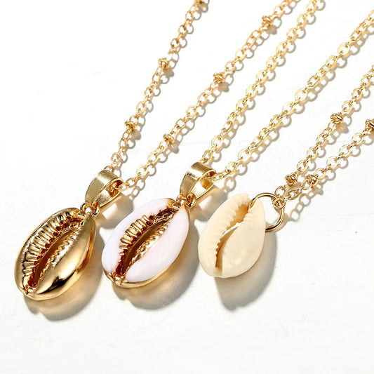 Preppy Aesthetic Seashell Gold Pendant Layered Necklace