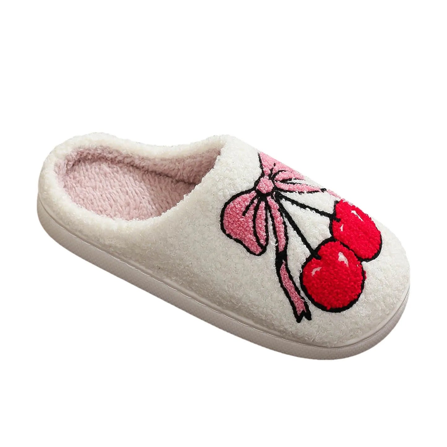 Preppy Aesthetic Coquette Christmas Cherry Bow Cozy Slippers