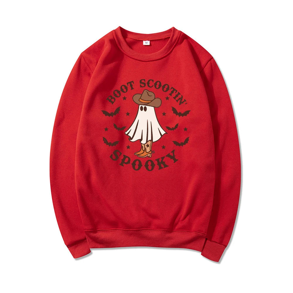 Boot Scootin Spooky Preppy Aesthetic Cowgirl Ghost Halloween Crewneck Sweatshirt