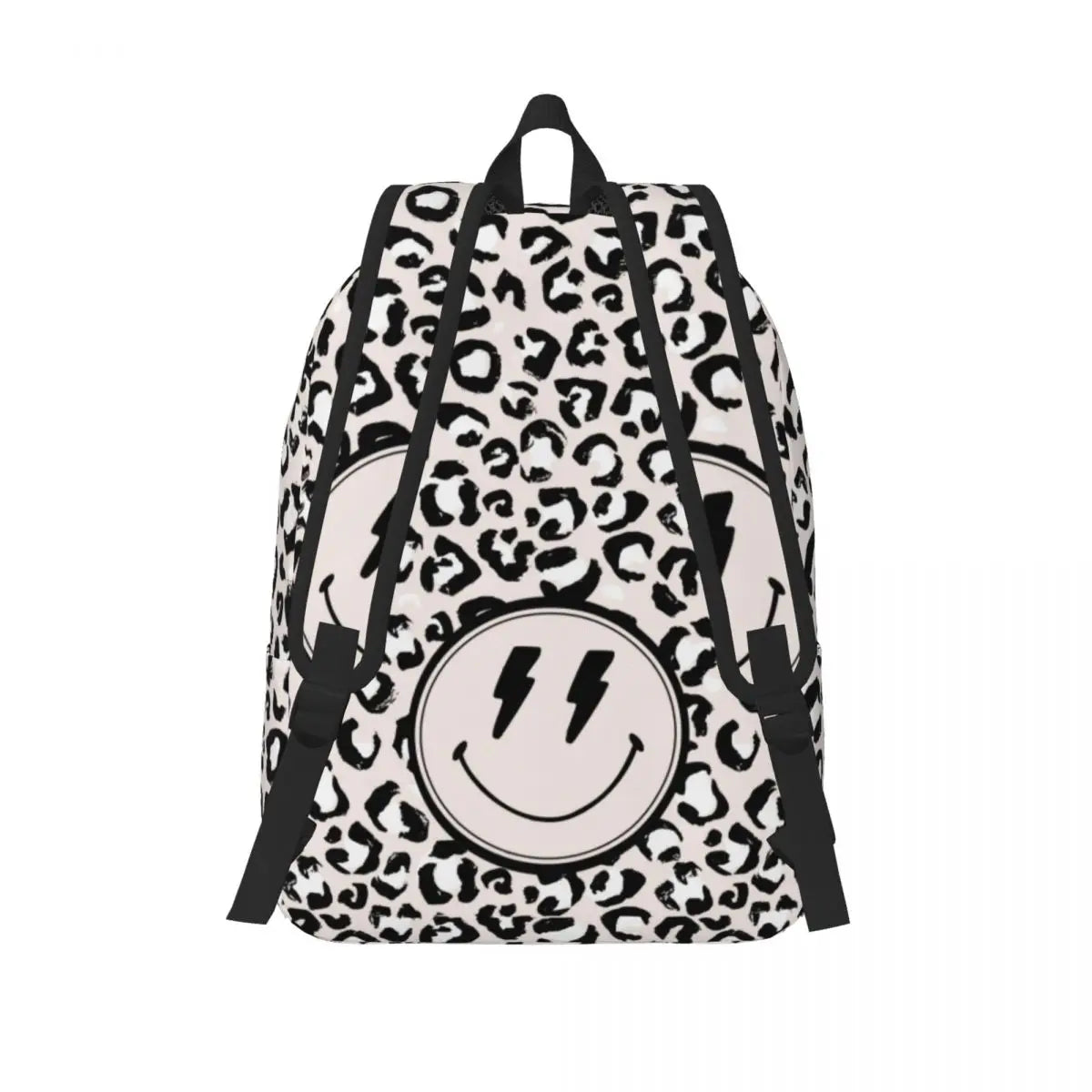 Preppy Aesthetic Smiley Face Black Leopard Print Backpack