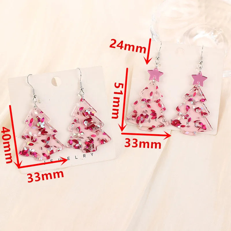 Preppy Aesthetic Pink Christmas Tree Holiday Earrings