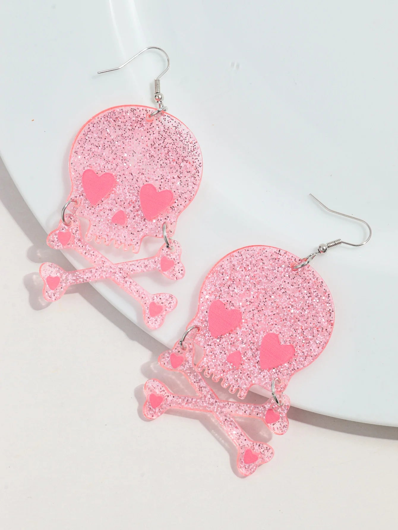 Halloween Pink Skull Heart Preppy Aesthetic Jewelry Earrings