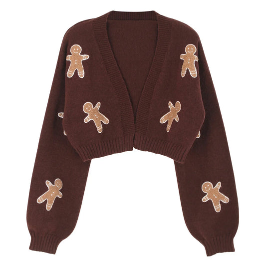 Preppy Aesthetic Gingerbread Christmas Knitted Cardigan